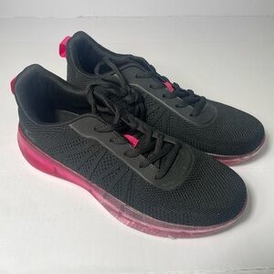 Black Lace Up Athleisure Sneakers Shoes Hot Pink Fuchsia Hard Soles Sz 9